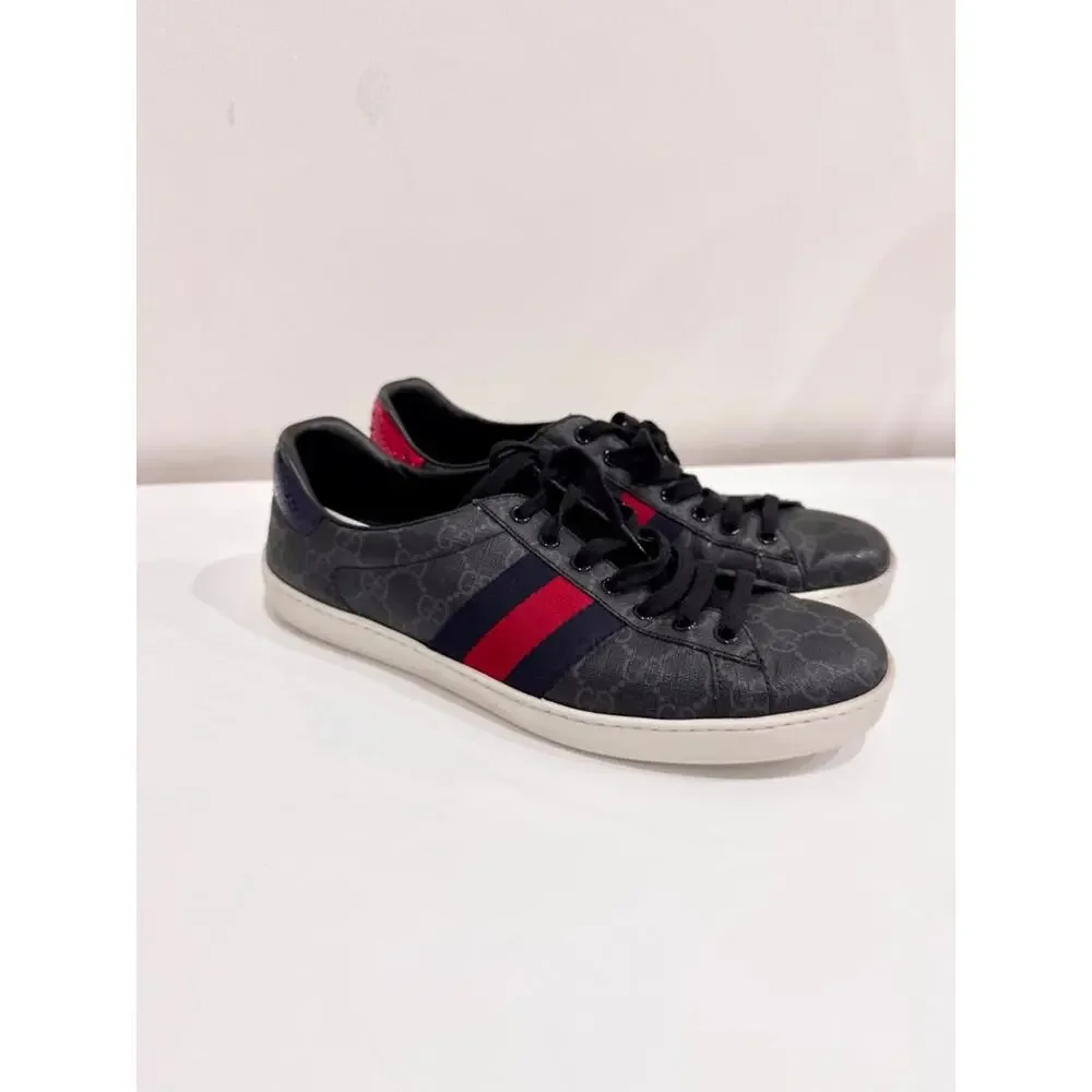 Gucci Ace GG Supreme Monogram Low Top Sneakers Black Gray Mens Size US 9.5 - Picture 5 of 9